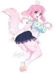 4_toes anthro barefoot big_breasts bottomwear breasts claws clothed clothing feet female fur furgonomics miniskirt pawpads paws pink_body pink_fur pink_pawpads plantigrade skirt soles solo tail tail_through_skirt toes kitsuumi canid canine canis domestic_dog mammal absurd_res hi_res