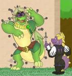 belt butler clothing duo horn humor knife male shocked smile tail wings nokucroc activision mythology spyro_reignited_trilogy spyro_the_dragon nestor_(spyro) rescued_dragons_(spyro) spyro dragon mythological_creature mythological_scalie scalie