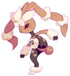 ambiguous_gender anthro biped black_sclera brown_body brown_tail fingers fur looking_at_viewer on_one_leg pawpads paws red_eyes scut_tail short_tail simple_background solo standing tail white_background flavia-elric nintendo pokemon generation_6_pokemon mega_evolution mega_lopunny pokemon_(species) 2018 digital_media_(artwork) hi_res