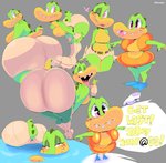 anthro big_butt bodily_fluids bottomwear breasts butt clothed clothing featureless_breasts female shorts swimming_fins tears topless vimhomeless sydney_swamp_(vimhomeless) crocodilian reptile scalie absurd_res hi_res