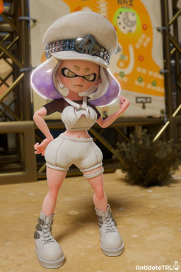 big_breasts boots bottomwear breasts clothed clothing cross_pupils female footwear front_view hair hand_on_hip hat headgear headwear looking_at_viewer mole_under_mouth multicolored_hair navel peaked_cap pseudo_hair purple_hair shoes short_hair shorts solo sucker_(anatomy) tan_body tan_hair tan_skin tentacle_hair tentacles thick_thighs topwear two_tone_hair white_boots white_bottomwear white_clothing white_footwear white_shorts white_topwear wide_hips yellow_eyes antidotetrl nintendo splatoon pearl_(splatoon) animal_humanoid aquatic aquatic_humanoid cephalopod cephalopod_humanoid humanoid inkling mollusk mollusk_humanoid squid_humanoid 3d_(artwork) digital_media_(artwork) hi_res