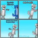 4_panel_comic anthro biped black_nose blue_body blue_ears blue_fur blue_hair blue_tail brown_eyes chest_tuft collar dialogue floppy_ears fur grey_body grey_fur grey_hair grey_tail hair male monotone_hair multicolored_body multicolored_fur solo tail text tuft two_tone_body two_tone_fur two_tone_tail white_body white_ears white_fur white_tail broitscody cody_(broitscody) logan_(broitslogan) canid canine canis domestic_dog husky mammal nordic_sled_dog spitz wolf 1:1 2021 comic english_text hi_res watermark