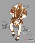 2020 5_fingers all_fours anthro antlers ass_up bell bell_bracelet bell_collar bent_over big_butt blue_eyes blush brown_body brown_fur brown_hair butt butt_from_the_front chest_tuft christmas collar collar_only dancer_(reindeer) deer dialogue english_text eyelashes female fingerless_(marking) fingers fur grey_background hair hi_res high-angle_view holidays horn inu-sama jingle_bell legband lol_comments looking_at_viewer looking_up mammal new_world_deer nude open_mouth patreon patreon_logo reindeer simple_background solo tail tail_motion tailwag talking_to_viewer teeth text tongue tuft url