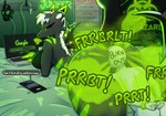 anthro big_butt breasts butt buttplug canister computer cuffs_(clothing) duo electronics fart fart_cloud fart_fetish fart_sniffing fart_torture farting_on_face gas_mask laptop male mask plug_(sex_toy) rules sex_toy sign sniffing speech_bubble tail text sharkskunk juniper_(sharkskunk) fish mammal marine mephitid shark skunk english_text hi_res