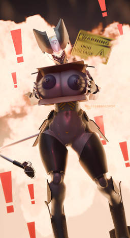 anthro box breast_squish breasts breasts_in_a_box container exclamation_point explosion explosives female genitals glowing glowing_eyes grenade looking_at_viewer machine motion_blur nipples nude sign solo squish text tongue vulva weapon dododragon56 konami metal_gear blade_wolf canid canine living_machine mammal robot absurd_res blender_(artwork) blender_cycles_(artwork) digital_media_(artwork) hi_res