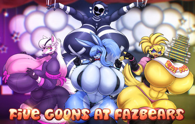 5_fingers abs anthro beak bib big_breasts black_body blonde_hair blue_body blue_eyeshadow blue_fur blue_hair box breasts clothing container crossgender eye_patch eyebrows eyelashes eyeshadow eyewear feathers featureless_breasts female fingers fur gloves group hair handwear heart_symbol huge_breasts huge_thighs hyper hyper_breasts legwear looking_at_viewer makeup mtf_crossgender navel navel_piercing open_beak open_mouth piercing pink_body pink_eyeshadow pink_fur pink_hair pizza_box purple_eyeshadow text thick_thighs thigh_highs white_body white_hair wide_hips yellow_body yellow_feathers yellow_tail_feathers nightlyflare five_nights_at_freddy's five_nights_at_freddy's_2 scottgames mangle_(fnaf) marionette_(fnaf) toy_bonnie_(fnaf) toy_chica_(fnaf) avian bird canid canine chicken fox galliform lagomorph leporid mammal phasianid rabbit 2025 english_text hi_res