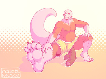 4_toes anthro balls balls_on_ground belly big_balls big_penis big_tail bottomwear clothing eyewear feet foot_focus foreskin genitals glans glasses glistening glistening_genitalia glistening_glans glistening_penis hand_on_knee hand_on_leg huge_balls huge_penis humanoid_genitalia humanoid_penis male mostly_nude navel nipples nude object_in_mouth overweight overweight_male pecs penis penis_on_ground penis_poking_out penis_through_leghole plantigrade saggy_balls shorts solo stretching tail toes unretracted_foreskin urethra vein veiny_penis wardrobe_malfunction naudiz_(artist) jaysee_(gecko) gecko lizard reptile scalie 4:3 absurd_res hi_res