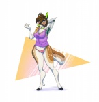 abstract_background anthro biped bottomwear bra brown_hair clothed clothing cybernetics female green_markings hair machine markings panties pink_bottomwear pink_clothing purple_clothing purple_topwear shirt solo standing tail topwear underwear kyma cyborg deer mammal 2013