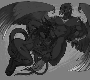 abstract_background anthro black_body black_body_markings black_hair breasts claws duo feathered_wings feathers fellatio female fur glistening glistening_breasts glistening_nipples hair horn kneeling kneeling_on_ground kneeling_oral_position leaning leaning_backward long_tail male male/female nipples oral outline penile sex spines tail wings caesarus mythology bleak_(raveger) nightmare_(m7734cargo) avian bird corvid dragon mythological_creature mythological_scalie oscine passerine scalie absurd_res hi_res monochrome sketch