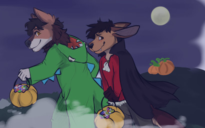 anthro blush clothed clothing costume duo food fruit hair holidays male moon night outside plant pumpkin smile standing young young_anthro young_male macsboredworld halloween mythology beckett wallabee canid canine kangaroo macropod mammal marsupial mythological_canine mythological_creature vampire werecanid werecanine werecreature werewolf 16:10 hi_res widescreen