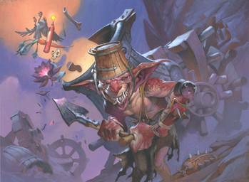 ambiguous_gender armor black_lotus_(flower) bone bucket_hat cannon clothing cloud day duo dynamite explosives feathered_wings feathers feral green_clothing hat headgear headwear holding_object holding_shovel holding_tool humanoid_focus humanoid_pointy_ears looking_at_viewer male not_furry pointy_ears ranged_weapon red_body sharp_teeth shovel skull smile standing teeth text tools weapon wings jesper_ejsing hasbro magic:_the_gathering wizards_of_the_coast avian bird goblin humanoid absurd_res english_text hi_res official_art