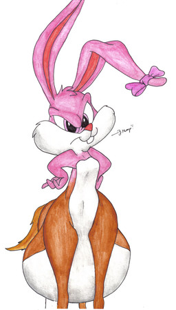 belly belly_inflation female inflation looking_at_viewer nude solo split_form taurification taurified unknown_artist tiny_toon_adventures warner_brothers babs_bunny chimera equid equine horse lagomorph leporid mammal rabbit taur hi_res