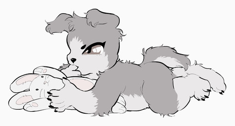 anthro baby brown_body brown_eyes brown_fur eyelashes floppy_ears fluffy_ears fur head_tuft long_eyelashes lying male on_front plushie rabbit_plushie simple_background slightly_chubby small_eyebrows solo sucking thumb_suck tuft white_background young 1ksrw conditional_dnp crush_(1ksrw) canid canine canis domestic_dog hybrid mammal wolfdog 2023 clip_studio_paint_(artwork) digital_media_(artwork)