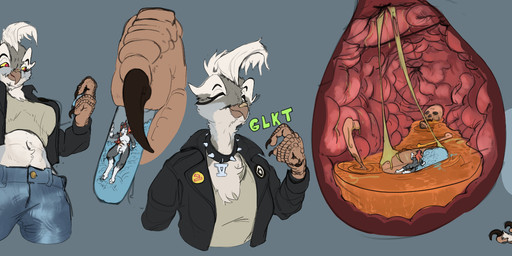 anthro anthro_pred anthro_prey band-aid band-aid_on_beak band-aid_on_face band-aid_on_nose bandage bandage_on_beak bandage_on_face bandage_on_nose beak belly bodily_fluids bone bottomwear breasts clothed clothed_anthro clothed_female clothed_pred clothing collar denim denim_bottomwear denim_clothing digestion digestion_noises drugs duo extreme_size_difference eyebrows feet female female_anthro female_pred fully_inside fur grey_body grey_fur hair inside_stomach internal jacket jeans leather leather_clothing leather_jacket leather_topwear male male_anthro micro micro_male micro_prey non-mammal_breasts nude nude_anthro nude_male nude_prey onomatopoeia pants pills red_eyes rumbling_stomach shirt sitting size_difference skull sound_effects spiked_collar spikes standing stomach_acid swallowing talons tank_top text toes topwear vore white_body white_fur white_hair yellow_sclera lockheed_martini joy_(shammy) avian bird canid canine mammal owl 2025 colored digital_drawing_(artwork) digital_media_(artwork) english_text hi_res sequence