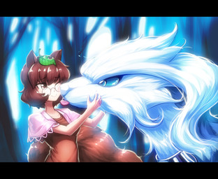 blue_eyes breasts brown_clothing brown_eyes brown_hair brown_shirt brown_tail brown_topwear closed_smile clothing duo eye_contact eyewear female female_humanoid fluffy fluffy_tail forest fur glasses hair leaf leaf_on_head licking licking_another long_hair looking_at_another medium_breasts mouth_closed one_eye_closed plant shirt smile snout tail tongue tongue_out topwear tree white_body white_fur white_hair mo_ne nintendo pokemon touhou mamizou_futatsuiwa animal_humanoid generation_5_pokemon humanoid legendary_pokemon mammal mammal_humanoid pokemon_(species) procyonid procyonid_humanoid raccoon_humanoid reshiram crossover hi_res
