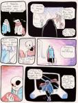 aftertale animated_skeleton bone chara_(undertale) clothing coat comic dialogue english_text geno_sans_(aftertale) grin group jacket knife looking_at_viewer loverofpiggies male melee_weapon not_furry papyrus_(undertale) sans_(undertale) scarf skeleton smile solo_focus teeth text topwear traditional_media_(artwork) undead undertale undertale_(series) weapon