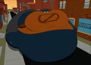 anthro belly belly_on_ground belly_overhang big_belly big_breasts big_butt blobby blue_ears blue_hair bottomwear breasts brown_clothing brown_eyes brown_shirt brown_topwear building butt clothing female footwear grey_bottomwear grey_clothing grey_footwear grey_shoes grey_shorts hair huge_belly huge_breasts huge_butt huge_thighs hyper hyper_belly hyper_breasts hyper_butt hyper_thighs immobile morbidly_obese morbidly_obese_anthro morbidly_obese_female navel obese obese_anthro obese_female orange_sky outside overweight overweight_anthro overweight_female shirt shoes shorts sitting sky solo sunken_limbs thick_thighs three-quarter_view tight_clothing topwear weight_gain yellow_sclera zane_marill night_in_the_woods mae_borowski domestic_cat felid feline felis mammal 2026 cel_shading colored digital_media_(artwork) hi_res shaded