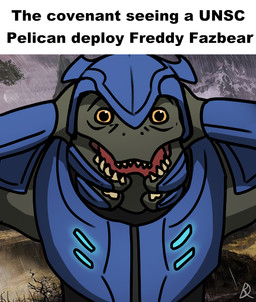 armor grabbing_head grey_body head_grab headgear helmet male mandibles shitpost solo text yellow_eyes kabewski halo_(series) microsoft shocked_black_guy xbox_game_studios alien sangheili 2023 colored english_text meme