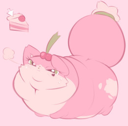 accessory all_fours blush blush_lines bodily_fluids breath cake cheek_tuft cherry chibi cupcake dessert double_chin eyelashes facial_tuft feederism female feral fluffy fluffy_tail food fruit fur fur_markings furgonomics green_eyes markings one_ear_up overweight overweight_female overweight_feral pink_background pink_body pink_fur pink_markings plant pointy_ears prick_ears simple_background solo strawberry sweat tail tail_accessory tail_markings tuft weight_gain clockstops3am conditional_dnp cherry_(labbit) canid canine fox mammal pink_theme
