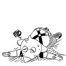 4_fingers anthro biped bodily_fluids bottomwear clothing eyes_closed eyewear fingers glasses lying male pants rodent_tail shirt simple_background solo sweat tail tired topwear kanpukugu mammal mouse murid murine rodent 1:1 2025 hi_res monochrome