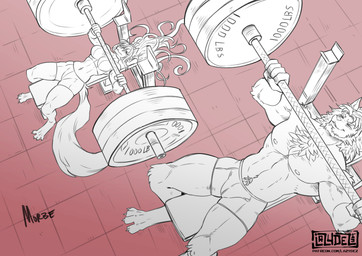 4_toes 5_fingers anthro athletic athletic_anthro athletic_female barefoot bottomwear breasts claws clothed clothing duo exercise fantasy feet female fingers fur hair long_hair lying male muscular muscular_anthro muscular_male navel on_back shorts tail toe_claws toes topless topless_anthro topless_male weightlifting weights workout lazydez celes_traydor voltus_traydor canid canine canis mammal wolf absurd_res hi_res daughter_(lore) father_(lore) father_and_child_(lore) father_and_daughter_(lore) parent_(lore) parent_and_child_(lore) parent_and_daughter_(lore)