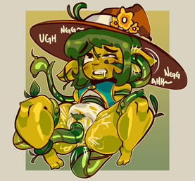 border brown_clothing brown_hat brown_headwear clothing female genitals glistening glistening_body glistening_skin gradient_background green_body green_hair green_skin grey_border hair hat headgear headwear leotard lips object_in_ear penetration plant plant_tentacles short_hair simple_background solo spread_legs spreading tentacles thick_lips thick_thighs torn_clothing torn_leotard vaginal vaginal_penetration vine_tentacles vines vulva white_clothing white_leotard hangedc goblin humanoid absurd_res hi_res