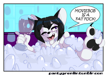 bath black_nose claws fangs feet female fur hair nude one_eye_closed open_mouth paws profanity purple_eyes short_hair solo teeth text tongue white_body white_fur wink conditional_dnp pantyranger tuxie tuxie_belle domestic_cat felid feline felis mammal tuxedo_cat absurd_res english_text hi_res url