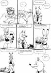 anthro bernielover canid canine canis clothing comic disney domestic_pig duo english_text female fur hair hi_res judy_hopps lagomorph leporid long_ears male mammal monochrome officer_fangmeyer police police_uniform rabbit simple_background size_difference smile speech_bubble suid suina sus_(pig) text uniform white_background wolf zootopia