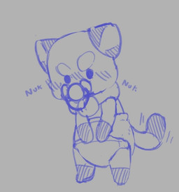 anthro blush clean_diaper clothed clothing diaper front_view male object_in_mouth pacifier pacifier_in_mouth solo wearing_diaper tropojet bee_and_puppycat cartoon_hangover puppycat hybrid monochrome