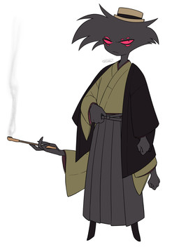 4_arms asian_clothing cigarette_holder clothing east_asian_clothing hat headgear headwear japanese_clothing male multi_arm multi_limb simple_background solo white_background yukata enaic31 hazbin_hotel hellaverse arackniss_(hazbin_hotel) arachnid arthropod demon humanoid spider absurd_res hi_res