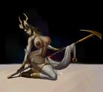 anthro big_breasts big_butt breasts butt clothed clothing female horn jewelry legwear nipples partially_clothed solo staff thick_thighs wide_hips botak aneksi deer mammal hi_res