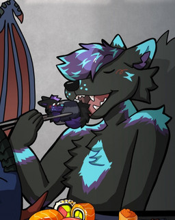 anthro black_hair blush chopsticks cosmic_hair dipstick_tail duo ethereal_hair fangs food hair imminent_vore male male/male markings mouth_shot multicolored_body open_mouth oral_vore simple_background soft_vore sparkles sushi tail tail_markings teeth trapped_in_food two_tone_body vore vore_tease mjoelke kitsunaki parzivalrpl1 canid canine canis fox mammal wolf 2025 better_version_at_source half-length_portrait portrait shaded