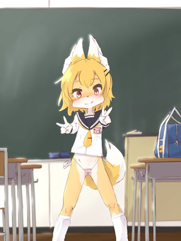 anthro blush clothing detailed_background double_v_sign female female_anthro gesture hand_gesture inside kemono loli looking_at_viewer panties school school_bag school_uniform side-tie_panties skimpy_underwear smile solo standing thong underwear uniform v_sign young young_anthro aogitsune_jitto canid canine fox mammal 2020 3:4 hi_res