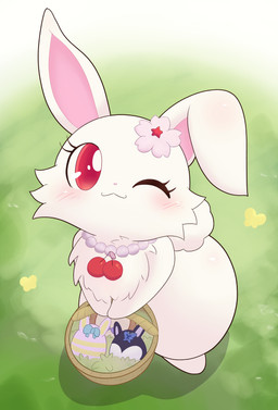 accessory anthro basket container easter_basket easter_egg female female_anthro flower flower_in_hair fur grass hair hair_accessory holidays jewelry looking_up necklace one_eye_closed plant red_eyes semi-anthro white_body white_fur wink bluehiyokobunny easter jewelpet sanrio sega sega_fave ruby_(jewelpet) lagomorph leporid mammal rabbit 2024 absurd_res hi_res