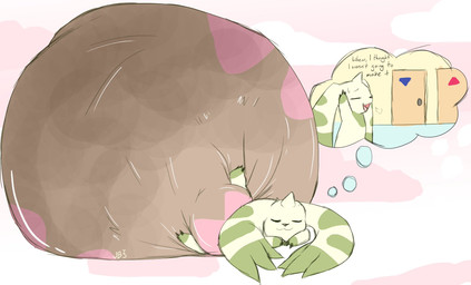 anthro big_diaper big_ears bottomwear clothing dialogue diaper dream excessive_feces feces floppy_ears horn hyper hyper_feces hyper_soiling lying on_front scatplay sleeping soiled_diaper soiling solo text unclean_diaper underwear used_diaper juneberrysprout bandai_namco digimon digimon_(species) terriermon 2023 english_text hi_res