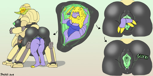 almost_fully_inside anthro anthro_pred biped bodily_fluids breasts butt duo ejaculation female female_anthro female_pred female_prey female_taur fully_inside genital_fluids genitals green_insides green_vulva head_first horn larger_female larger_pred larger_taur machine nipples orgasm partially_inside penetration quadruped shadow simple_background size_difference smaller_anthro smaller_female soft_vore taur_pred unbirthing vaginal vaginal_fluids vaginal_squirting vore vulva skeksi skeski_(artist) blizzard_entertainment overwatch orisa_(overwatch) mammal omnic robot robot_taur taur 2018 dated digital_media_(artwork) hi_res sequence source_request unavailable_at_source