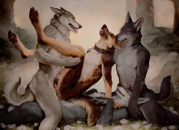 4_toes after_oral anal anal_orgasm anal_penetration anatomically_correct anatomically_correct_genitalia anatomically_correct_penis animal_genitalia animal_penis anthro anus balls biped black_body black_fur black_lips black_nose black_pawpads blue_eyes bodily_fluids brown_body brown_fur butt canine_genitalia canine_penis cheek_tuft claws collar cum cum_covered cum_drip cum_inside cum_on_balls cum_on_body cum_on_partner cum_on_penis cum_on_self cum_splatter cum_while_flaccid cum_while_penetrated day detailed_background detailed_fur double_anal double_penetration dripping drooling ejaculation erection eyebrows facial_tuft fangs feet finger_claws flower fluffy fluffy_butt fluffy_tail forest forest_background foursome fur gangbang genital_fluids genitals grey_body grey_fur grin group group_sex half-closed_eyes hands-free hindpaw holding_leg inner_ear_fluff jewelry knot leaking_precum legs_up licking lips looking_pleasured love lying male male/male male_anthro male_penetrated male_penetrating male_penetrating_male meadow messy multicolored_body multicolored_fur narrowed_eyes nature nature_background navel neck_tuft nude on_back open_mouth oral_invitation orange_eyes orgasm outside pawpads paws pendant penetration penile penile_penetration penis penis_in_ass penis_tip perineum plant precum precum_drip precum_string presenting presenting_anus presenting_hindquarters presenting_penis raised_tail realistic reclining red_eyes romantic romantic_ambiance romantic_couple saliva seductive sex sheath smile spread_legs spreading submissive submissive_male tail teeth text throat tired toe_claws toes tongue tongue_out toy tree tuft whiskers white_body white_fur yellow_body yellow_fur waux horatio_(kuroitsune) lykron north_shepherd canid canine canis domestic_dog german_shepherd herding_dog mammal pastoral_dog wolf absurd_res detailed hi_res