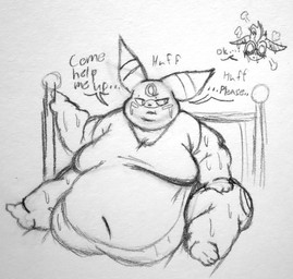 anthro anthrofied asking_another bed belly belly_peeking_out big_belly big_moobs blush blushing_profusely bodily_fluids bottomless chubby_cheeks clothed clothing dialogue double_chin duo expression_avatar fat_arms feet flustered furniture huge_belly immobile love male male/male moobs morbidly_obese morbidly_obese_anthro morbidly_obese_male narrowed_eyes navel_outline obese obese_anthro obese_male on_bed overweight overweight_anthro overweight_male pokemorph shirt shirt_only sitting sitting_on_bed solo_focus speech_bubble struggling sweat sweaty_arms sweaty_belly sweaty_face sweaty_legs t-shirt t-shirt_only talking_to_another text topwear topwear_only wide_eyed alt_for_fat_art nintendo pokemon fan_character eeveelution generation_2_pokemon generation_4_pokemon leafeon pokemon_(species) umbreon 2024 english_text graphite_(artwork) hi_res monochrome sketch traditional_media_(artwork)