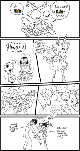 ambiguous_gender anthro caine_censorship card censor_bar censored_genitalia censored_penis censored_speech censored_text dialogue dildo double_dildo duo feeldoe genitals grawlixes group humor male moan mortified penis penis_grab penis_pull playing_card sex_toy text chimeracocks glitch_productions the_amazing_digital_circus jax_(tadc) kinger_(tadc) pomni_(tadc) ragatha_(tadc) zooble_(tadc) digital_creature humanoid lagomorph leporid living_toy mammal rabbit censored comic english_text hi_res monochrome