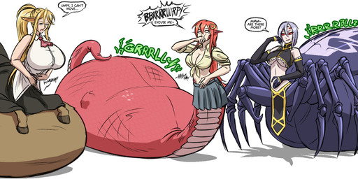 after_vore apode belly belly_on_ground big_belly blonde_hair breasts car female female_pred group hair huge_belly hyper hyper_belly legless monster_girl_(genre) object_vore red_hair serpentine serpentine_vore simple_background speech_bubble split_form text trio vehicle vore white_background white_hair a0iisa european_mythology greek_mythology monster_musume mythology centorea_shianus_(monster_musume) miia_(monster_musume) rachnera_arachnera_(monster_musume) arachne arachnid arthropod centaur draconcopode equid equid_taur humanoid_taur lamia mammal mammal_taur reptile scalie snake taur 2024 hi_res