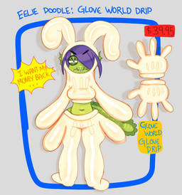 annoyed anthro big_butt breasts buckteeth butt clothing costume female gloves hair hair_over_eye handwear latex navel small_breasts solo teeth text somescrub nickelodeon spongebob_squarepants eelie_applebottom fan_character aquatic eel fish english_text hi_res