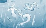 16:10 2017 adobe_photoshop_(artwork) alternate_species angry anthro blue_and_white bra breasts clothed clothing conditional_dnp confusion digital_media_(artwork) ear_fins featureless_breasts female fin fish flora_(twokinds) group hi_res keidran male marine merfolk monochrome mostly_nude non-mammal_breasts nude seashell_bra seductive sketch skimpy split_form stripes swimming tom_fischbach trace_legacy transformation twokinds underwater underwear water widescreen