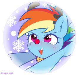 blue_body female hair holidays multicolored_hair open_mouth rainbow_hair snow solo wings trash_art_(artist) christmas friendship_is_magic hasbro my_little_pony mythology rainbow_dash_(mlp) equid equine mammal mythological_creature mythological_equine pegasus hi_res