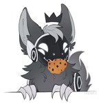 4_eyes ambiguous_gender big_ears chest_tuft claws cookie crown eating eating_food floating_crown food fur grey_body grey_fur headgear machine multi_eye smile solo tuft visor trickate protogen 1:1 hi_res