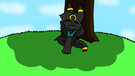 animated_gif anthro black_body black_fur blue_scarf fur grass male plant relaxing scarf sky smile tree dastarman nintendo pokemon canid canine eeveelution generation_2_pokemon mammal pokemon_(species) umbreon 16:9 animated colored hi_res short_playtime widescreen