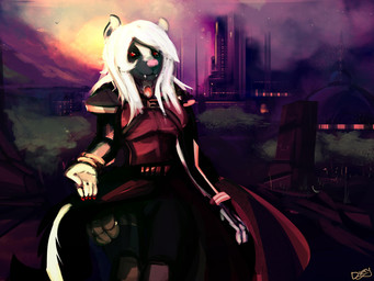 anthro armor castle female hair landscape scenery solo white_hair dirtyscoundrel eve_hawthorne mammal mephitid skunk vampire 4:3 absurd_res hi_res
