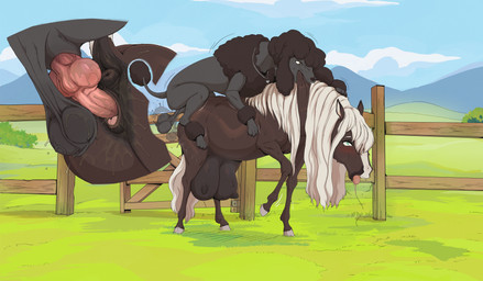 anatomically_correct anatomically_correct_genitalia anatomically_correct_penis anatomically_correct_vulva animal_genitalia animal_penis animal_vulva ankle_tuft anus ball_slap balls big_balls big_teats bite black_body black_fur bodily_fluids bouncing_breasts breasts brown_body brown_fur canine_genitalia canine_penis clitoral_winking clitoris close-up detailed_background dock_(anatomy) drooling duo equine_anus equine_genitalia equine_vulva female female_penetrated fence feral feral_on_feral feral_penetrated feral_penetrating feral_penetrating_feral floppy_ears from_behind_position fur genitals georgette_clip grey_body grey_fur hair heart_eyes heart_symbol hooves huge_teats interspecies knot larger_female larger_penetrated larger_sub leg_tuft male male/female male_penetrating male_penetrating_female mounting outside penetration penile penile_penetration penis penis_in_vagina perching_position puffy_anus raised_tail saggy_balls saliva scruff_bite sex size_difference slap small_top_big_bottom smaller_male submissive sweat tail tail_anus tail_tuft teats tongue tongue_out tuft vaginal vaginal_penetration vulva white_hair wood wood_fence shebeast soot_(perpetuate303) canid canine canis domestic_dog equid equine horse mammal poodle absurd_res hi_res