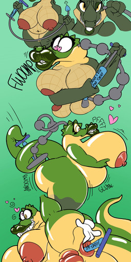 air_inflation all_the_way_through anthro anus areola belly bicycle_pump big_belly big_breasts biped breast_expansion breast_grab breast_squish breasts butt butt_expansion cartoon_physics clitoris expansion female female_anthro genitals green_body hand_on_breast heart_eyes heart_symbol holding_breast hose hose_inflation humanoid_genitalia humanoid_vulva inflation lip_expansion lips nipples non-mammal_nipples onomatopoeia penetration plump_labia puffy_anus raised_tail sound_effects squish tail text toongirl toonification toony transformation vulva yellow_eyes infinityartistix alligator alligatorid crocodilian reptile scalie absurd_res hi_res