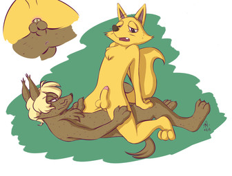 anal anal_penetration anthro backsack balls butt cowgirl_position duo erection from_front_position fur genitals hair male male/male male_on_bottom male_on_top male_penetrated male_penetrating male_penetrating_male nude on_bottom on_top open_mouth penetration penis sex simple_background straddling therabbitd kaiketsu_zorori gaon zorori canid canine canis fox mammal wolf 2014