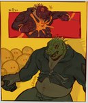 belly belly_expansion big_belly clothing expansion groan male mask mind_control rumbling_stomach slightly_chubby slightly_chubby_male slime slime_inflation stuffing unbuttoned_pants underwear gabbagebin dorohedoro kaiman_(dorohedoro) goo_creature humanoid reptile scalie hi_res